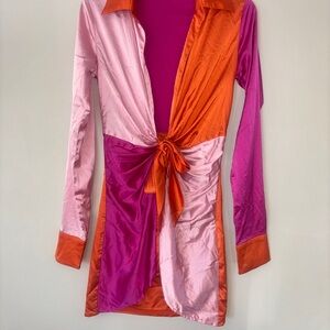 Colorful Long-Sleeve Dress with Knot Detail